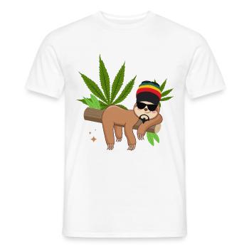 Tenue Rastafari de paresseux WEED - T-shirt homme - blanc - Devant - AI Model Male 178 dark (178cm)