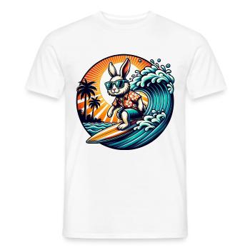 Lapin de surf avec lunettes de soleil et chemise hawaïenne - T-shirt homme - blanc - Devant - AI Model Male 178 dark (178cm)