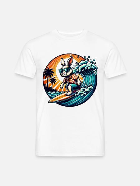 Surfender Hase mit Sonnenbrille und Hawaii-Hemd - Männer T-Shirt - Weiß