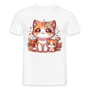Niedliche Katzenfamilie Mit Blumen - Liebevolle - Männer T-Shirt - Weiß - Vorne - AI Model Male 178 dark (178cm)