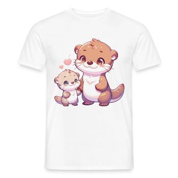 Cute otter family illustration with heart - Men's T-Shirt - white - Front - AI Model Male 178 dark (178cm)