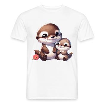 Famille de loutres mignonnes : mère et bébé - T-shirt homme - blanc - Devant - AI Model Male 178 dark (178cm)