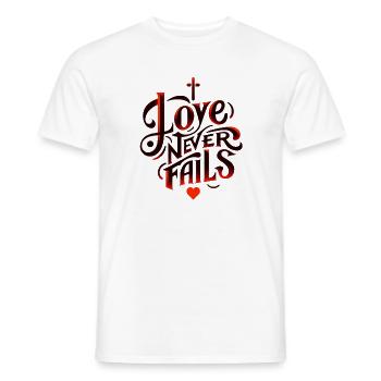 LOVE NEVER FAILS - Männer T-Shirt - Weiß - Vorne - AI Model Male 178 dark (178cm)