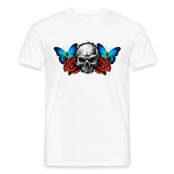 Skull Skull Roses Flowers Butterfly - Men's T-Shirt - white - Front - AI Model Male 178 dark (178cm)