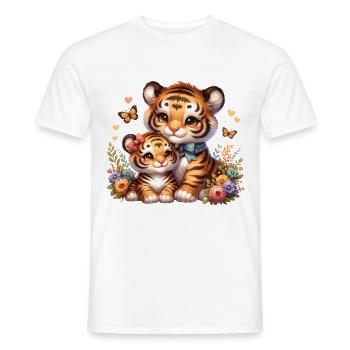 Niedliche Tigerfamilie Mit Blumen Und - Männer T-Shirt - Weiß - Vorne - AI Model Male 178 dark (178cm)