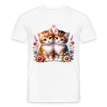 Chats mignons avec des fleurs et un cœur - T-shirt homme - blanc - Devant - AI Model Male 178 dark (178cm)