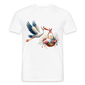 Stork Brings Baby With Flowers And Heart - Men's T-Shirt - white - Front - AI Model Male 178 dark (178cm)