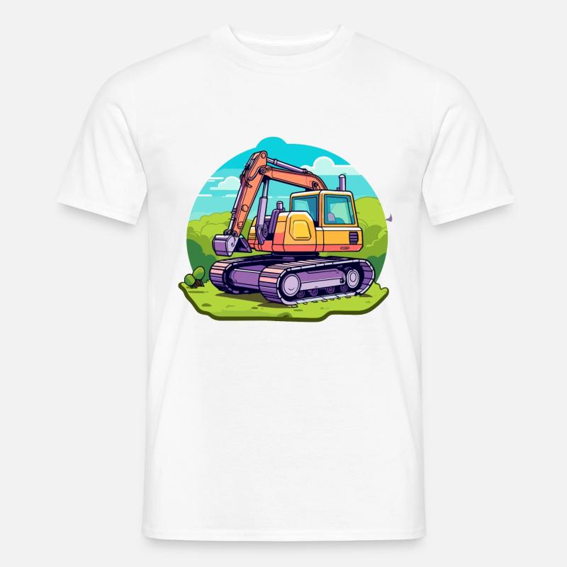 Excavator Construction Site Drawing - Men’s T-shirt - white