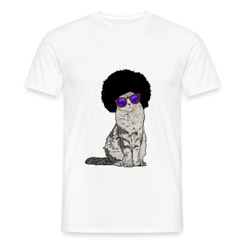Katze mit Afro und Sonnenbrille Geschenkidee - Männer T-Shirt - Weiß - Vorne - AI Model Male 178 dark (178cm)