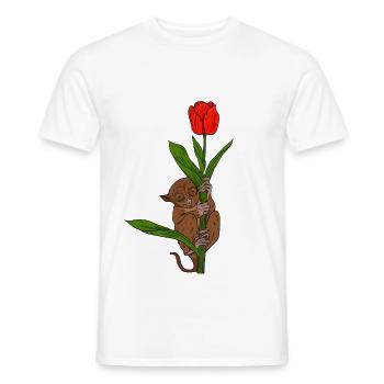 Cute monkey holds on to flower. Leprechaun lemur - Men's T-Shirt - white - Front - AI Model Male 178 dark (178cm)