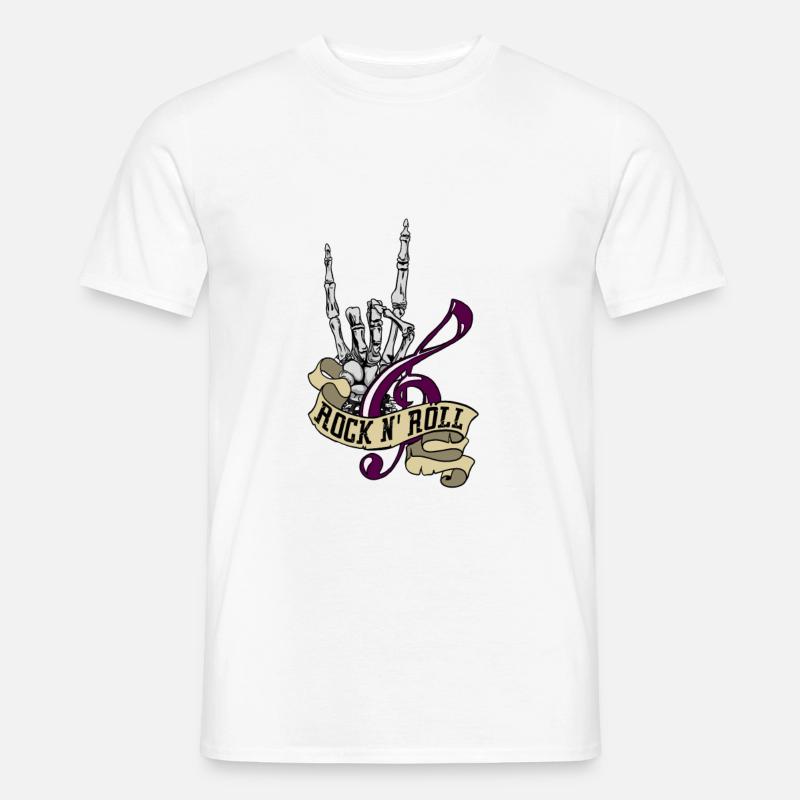 Rock and roll avec idée cadeau squelette et note - T-shirt homme - blanc