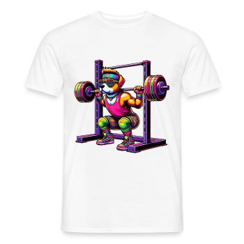 Strong Rainbow Dog Squatting in the Gym - Men's T-Shirt - white - Front - AI Model Male 178 dark (178cm)