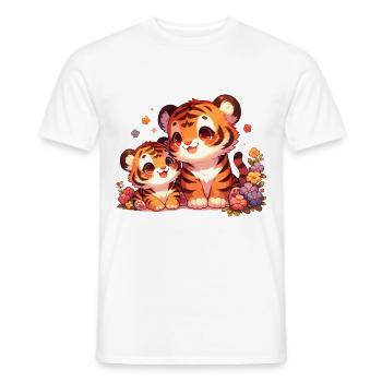 Cute tiger family with flowers - Men's T-Shirt - white - Front - AI Model Male 178 dark (178cm)