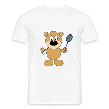 BADMINTON - FEDERBALL - TEDDYBÄR - KIND - BABY - Männer T-Shirt - Weiß - Vorne - AI Model Male 178 dark (178cm)