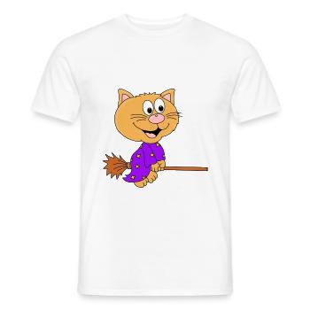 KATZE - HEXE - HEXENBESEN - TIER - KIND - BABY - Männer T-Shirt - Weiß - Vorne - AI Model Male 178 dark (178cm)