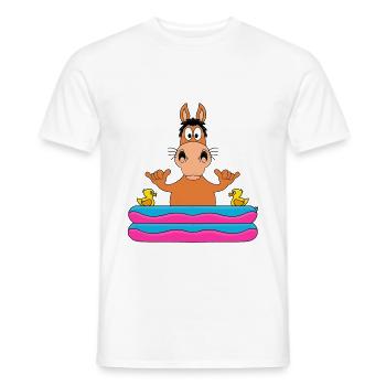 PFERD - PONY - POOL - PLANSCHBECKEN - TIER - FUN - Männer T-Shirt - Weiß - Vorne - AI Model Male 178 dark (178cm)