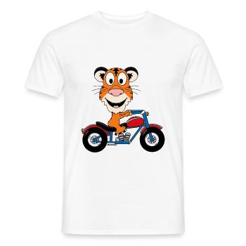 TIGER - MOTORRAD - BIKER - MOTORRADFAHRER - TIER - Männer T-Shirt - Weiß - Vorne - AI Model Male 178 dark (178cm)