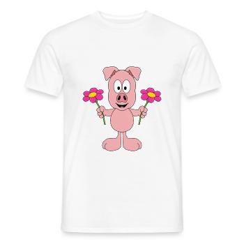 SCHWEIN - BLUMEN - TIER - TIERISCH - LIEBE - LOVE - Männer T-Shirt - Weiß - Vorne - AI Model Male 178 dark (178cm)