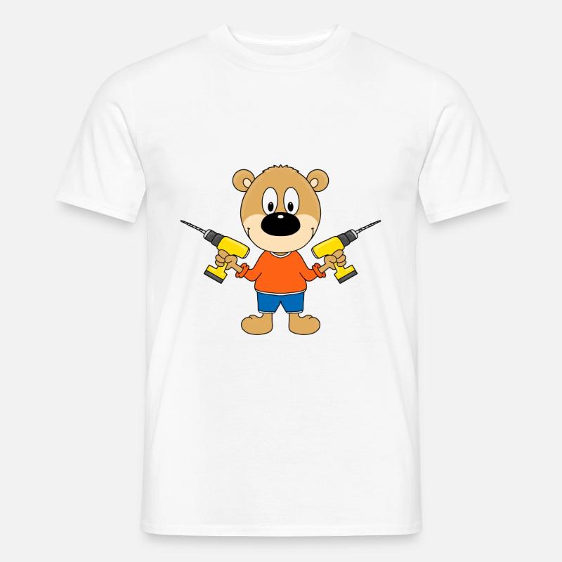 TEDDY - BÄR - HEIMWERKER - HANDWERKER - BOHRER - Männer T-Shirt - Weiß