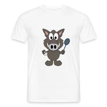 WILDSCHWEIN - FEDERBALL - BADMINTON - SPORT - TIER - Männer T-Shirt - Weiß - Vorne - AI Model Male 178 dark (178cm)