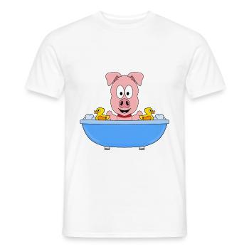 SCHWEIN - BADEWANNE - TIER - KIND - BABY - FUN - Männer T-Shirt - Weiß - Vorne - AI Model Male 178 dark (178cm)