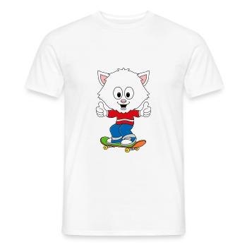 SKATEBOARD - KATZE - SPORT - TIER - KIND - BABY - Männer T-Shirt - Weiß - Vorne - AI Model Male 178 dark (178cm)