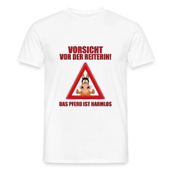 PFERD - PONY - VORSICHT VOR DER REITERIN... - Männer T-Shirt - Weiß - Vorne - AI Model Male 178 dark (178cm)
