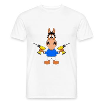 PFERD - PONY - HANDWERKER - HEIMWERKER - BOHRER - Männer T-Shirt - Weiß - Vorne - AI Model Male 178 dark (178cm)