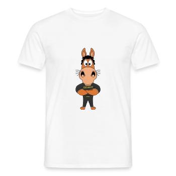 PFERD - PONY - SECURITY - BODYGUARD - TÜRSTEHER - Männer T-Shirt - Weiß - Vorne - AI Model Male 178 dark (178cm)