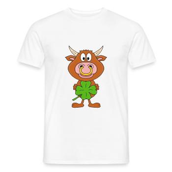 KLEEBLATT - GLÜCKSBRINGER - GLÜCK - STIER - BULLE - Männer T-Shirt - Weiß - Vorne - AI Model Male 178 dark (178cm)