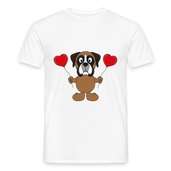 HUND - BOXER - LUFTBALLONS - LIEBE - LOVE - Männer T-Shirt - Weiß - Vorne - AI Model Male 178 dark (178cm)