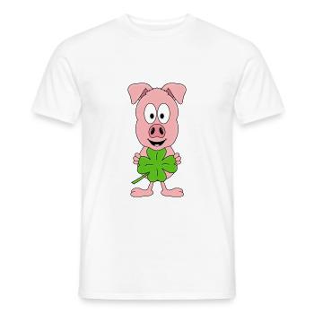 SCHWEIN - KLEEBLATT - GLÜCKSSCHWEIN - TIER - Männer T-Shirt - Weiß - Vorne - AI Model Male 178 dark (178cm)