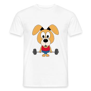 HUND - FITNESS - GEWICHTHEBER - FIT - SPORT - TIER - Männer T-Shirt - Weiß - Vorne - AI Model Male 178 dark (178cm)
