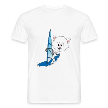 WINDSURFEN - KATZE - WASSERSPORT - TIER - KIND - Männer T-Shirt - Weiß - Vorne - AI Model Male 178 dark (178cm)