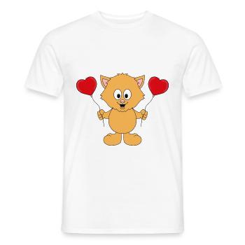 KATZE - LIEBE - LOVE - TIER - TIERISCH - VERLIEBT - Männer T-Shirt - Weiß - Vorne - AI Model Male 178 dark (178cm)