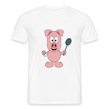 FEDERBALL - SPORT - BADMINTON - SCHWEIN - TIER - Männer T-Shirt - Weiß - Vorne - AI Model Male 178 dark (178cm)