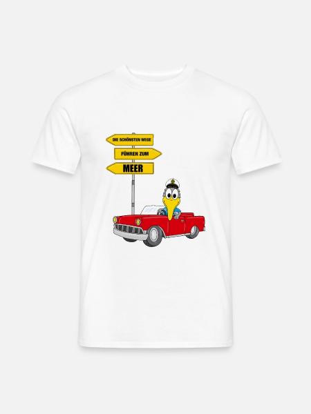 MÖWE - AUTO - DIE SCHÖNSTEN WEGE FÜHREN ZUM MEER - Männer T-Shirt - Weiß