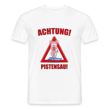SCHWEIN - SKIER - ACHTUNG! PISTENSAU! - SPORT - Männer T-Shirt - Weiß - Vorne - AI Model Male 178 dark (178cm)