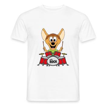 SCHLAGZEUG - MUSIK - BAND - ROCK - HYÄNE - TIER - Männer T-Shirt - Weiß - Vorne - AI Model Male 178 dark (178cm)