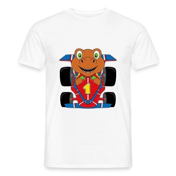 T-REX - DINOSAURIER - AUTO - RENNFAHRER - DINO - Männer T-Shirt - Weiß - Vorne - AI Model Male 178 dark (178cm)