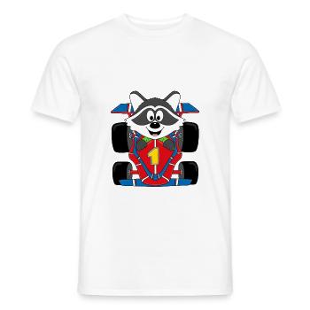 WASCHBÄR - RENNFAHRER - AUTO - RENNAUTO - TIER - Männer T-Shirt - Weiß - Vorne - AI Model Male 178 dark (178cm)