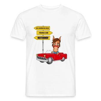 REITERHOF - PFERD - PFERDE - AUTO - Männer T-Shirt - Weiß - Vorne - AI Model Male 178 dark (178cm)