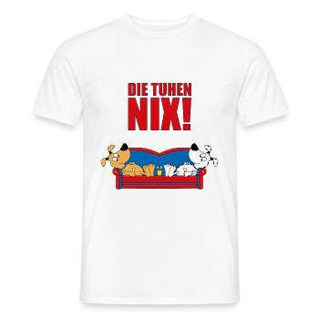 HUNDE - DIE TUHEN NIX! - HUND - SOFA - CHILLEN - Männer T-Shirt - Weiß - Vorne - AI Model Male 178 dark (178cm)