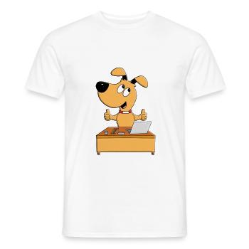 HUND - SCHREIBTISCH - MITARBEITER - CHEF - JOB - Männer T-Shirt - Weiß - Vorne - AI Model Male 178 dark (178cm)