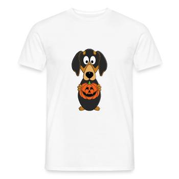 KÜRBIS - SCHNITZEN - HALLOWEEN - DACKEL - HUND - Männer T-Shirt - Weiß - Vorne - AI Model Male 178 dark (178cm)