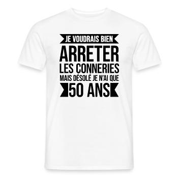 DÉSOLÉ JE N'AI QUE 50 ANS DE CONNERIES - T-shirt homme - blanc - Devant - AI Model Male 178 dark (178cm)
