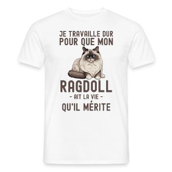 Chat de race Ragdoll 1 - T-shirt homme - blanc - Devant - AI Model Male 178 dark (178cm)