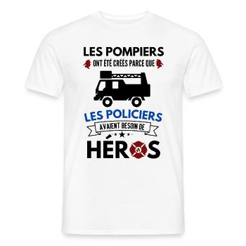 Humour pompiers et policiers - T-shirt homme - blanc - Devant - AI Model Male 178 dark (178cm)