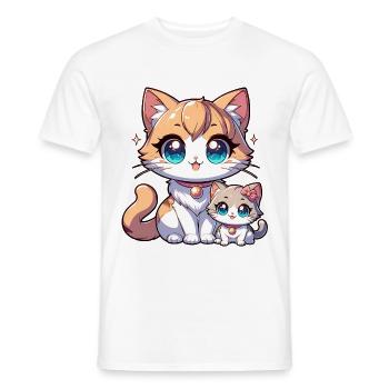 Mignon chat mère avec chaton illustration - T-shirt homme - blanc - Devant - AI Model Male 178 dark (178cm)