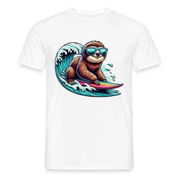 Surfer Faultier Mit Sonnenbrille Auf Welle - Männer T-Shirt - Weiß - Vorne - AI Model Male 178 dark (178cm)